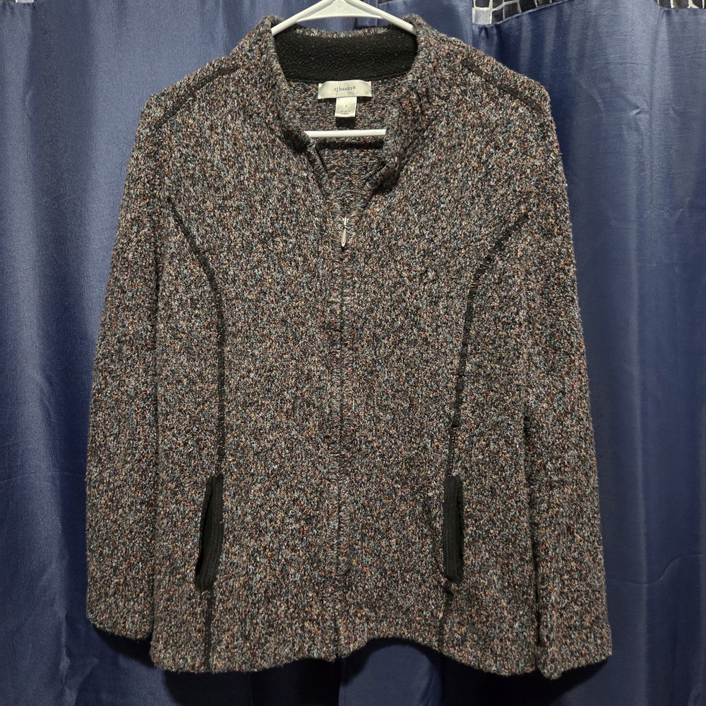 CJ Banks Multicolor Textured Jacket with Black Accents